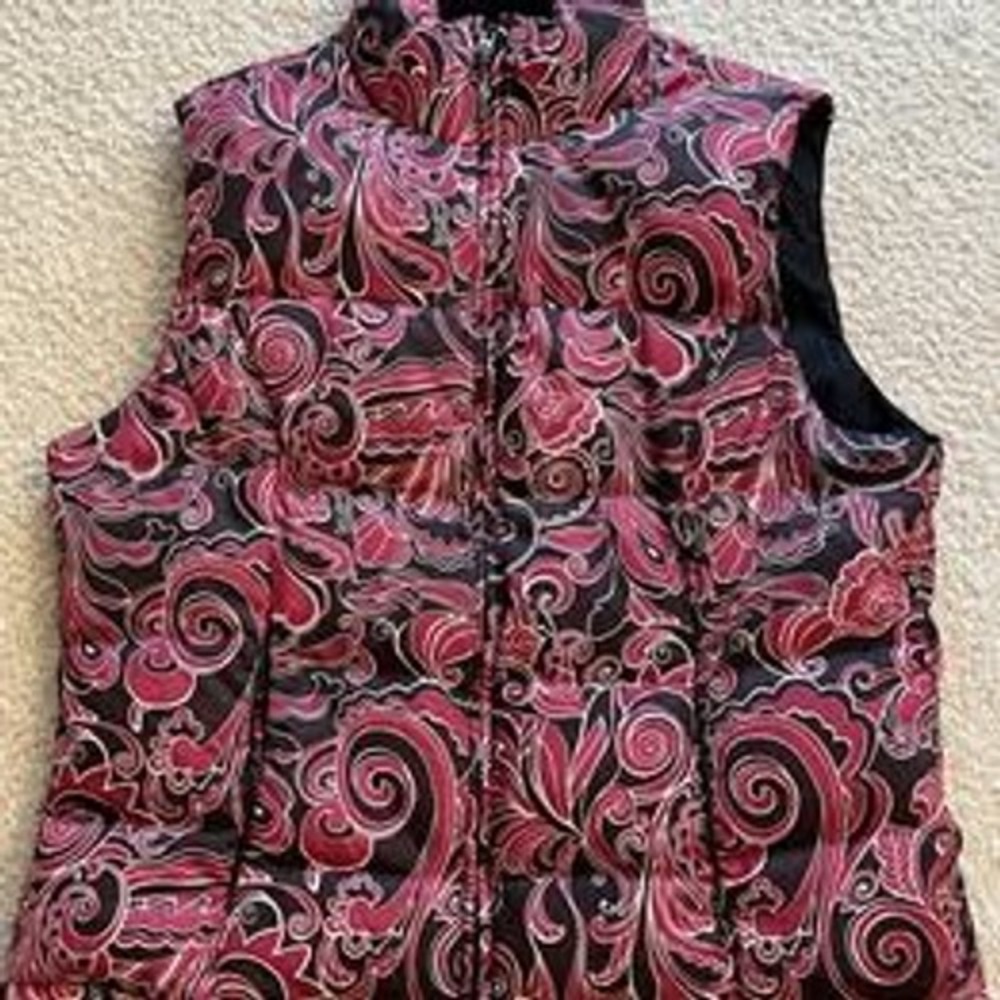 Athleta Winter Down Puffy Vest Jacket Pink Paisley Women 2X Plus